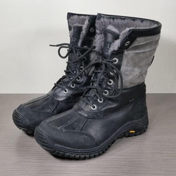 UGG Adirondack II 1906 Waterproof Boots Black Leather & Sheepskin Women Size 9 - Picture 13 of 16